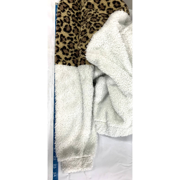 Wanna B Jacket Sherpa Fleece Womens Small Quarter Zip Animal Print Off White - Picture 8 of 11
